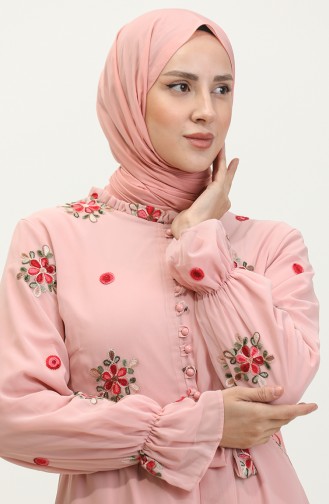 Dantel Desenli Büyük Beden Elbise Pembe 7814
