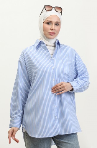 Chemise Oversize à Rayures 4801-01 Bleu 4801-01