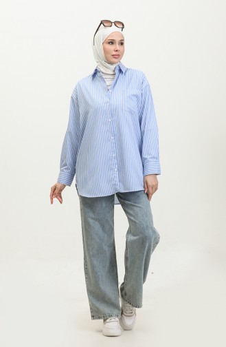 Oversize Striped Shirt 4801-01 Blue 4801-01