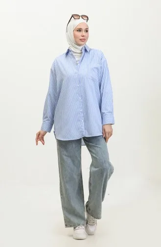 Oversized Gestreept Overhemd 4801-01 Blauw 4801-01