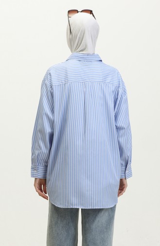 Oversized Gestreept Overhemd 4801-01 Blauw 4801-01