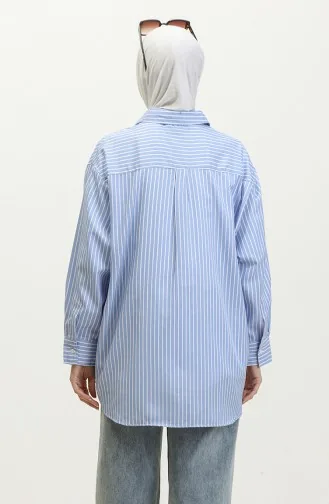 Oversized Gestreept Overhemd 4801-01 Blauw 4801-01