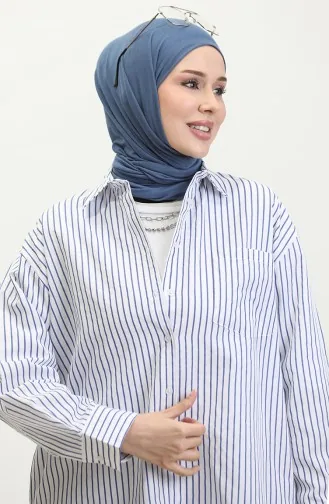 Oversize Çizgili Gömlek 4801-03 Saks
