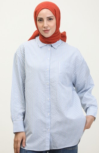 Chemise Oversize à Rayures 4803-01 Bleu 4803-01