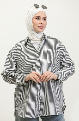 Oversize Striped Shirt 4803-02 Black 4803-02