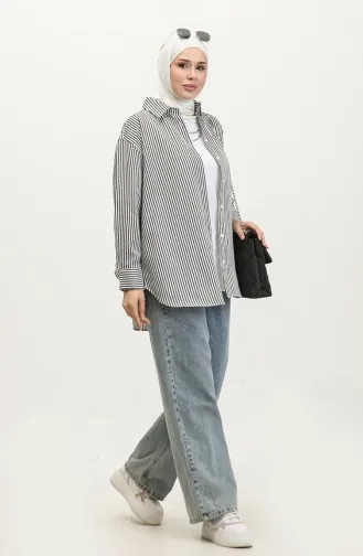 Chemise Oversize à Rayures 4803-02 Noir 4803-02