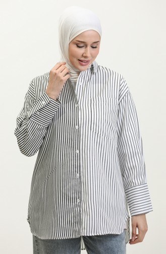 Garnished Striped Shirt 4808-01 Black 4808-01