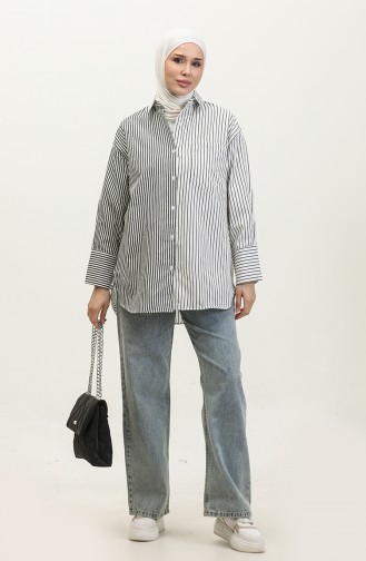Garnished Striped Shirt 4808-01 Black 4808-01