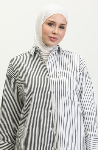 Garnished Striped Shirt 4808-01 Black 4808-01