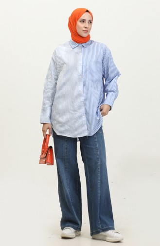 Garnished Striped Shirt 4808-03 Blue 4808-03