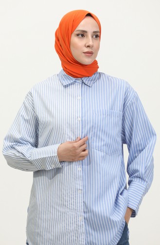 Garnished Striped Shirt 4808-03 Blue 4808-03