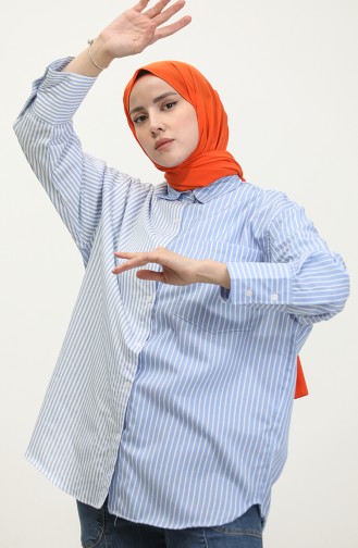 Garnished Striped Shirt 4808-03 Blue 4808-03