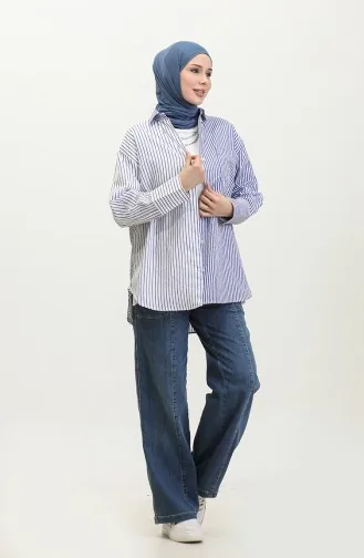 Garnili Çizgili Gömlek 4809-01 Saks
