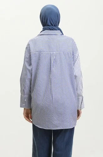 Garnili Çizgili Gömlek 4809-01 Saks