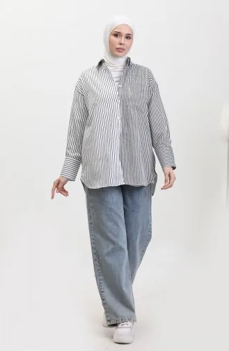 Garniertes Gestreiftes Hemd 4809-02 Schwarz 4809-02