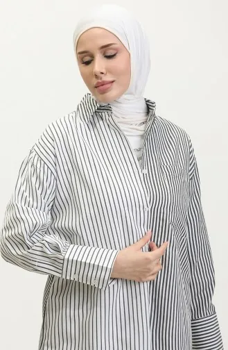 Garniertes Gestreiftes Hemd 4809-02 Schwarz 4809-02