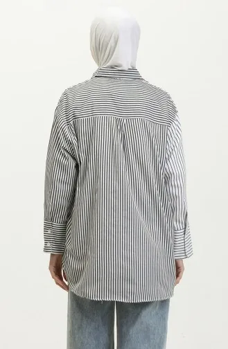 Garniertes Gestreiftes Hemd 4809-02 Schwarz 4809-02