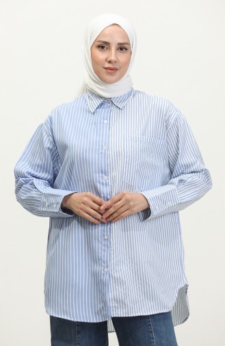 Garnished Striped Shirt 4809-03 Blue 4809-03