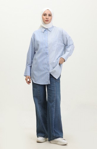 Garnished Striped Shirt 4809-03 Blue 4809-03