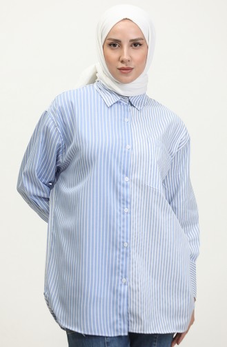 Garnished Striped Shirt 4809-03 Blue 4809-03