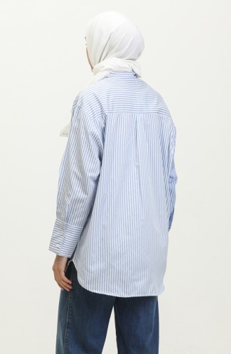 Garnished Striped Shirt 4809-03 Blue 4809-03