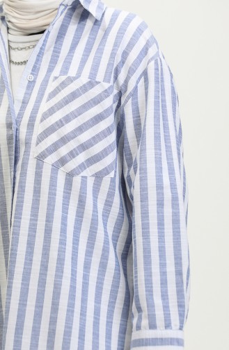 Linen Blended Striped Shirt 4817-01 İndigo 4817-01