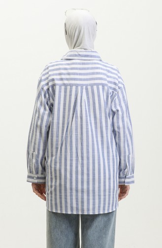 Linen Blended Striped Shirt 4817-01 İndigo 4817-01