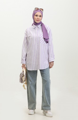 Linen Blended Striped Shirt 4817-02 Lilac 4817-02