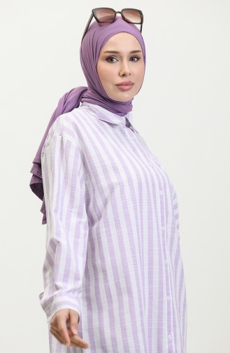 Linen Blended Striped Shirt 4817-02 Lilac 4817-02