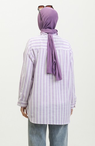 Linen Blended Striped Shirt 4817-02 Lilac 4817-02