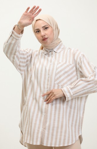 Linen Blended Striped Shirt 4817-03 Mink 4817-03