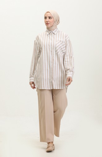 Linen Blended Striped Shirt 4817-03 Mink 4817-03