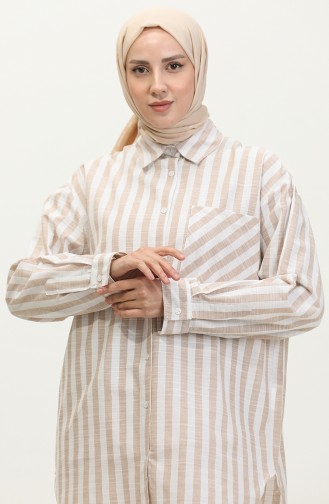 Linen Blended Striped Shirt 4817-03 Mink 4817-03