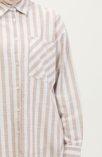 Linen Blended Striped Shirt 4817-03 Mink 4817-03