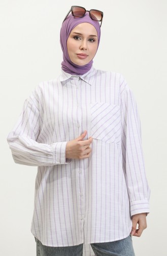 Linen Blended Striped Shirt 4818-02 Lilac 4818-02