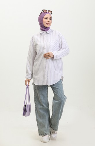 Linen Blended Striped Shirt 4818-02 Lilac 4818-02