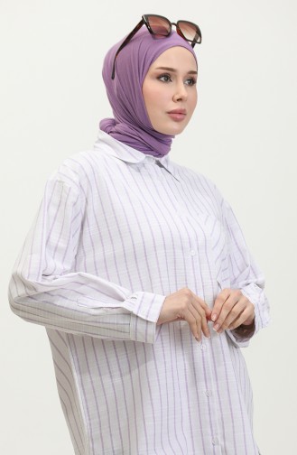 Linen Blended Striped Shirt 4818-02 Lilac 4818-02