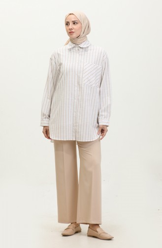 Linen Blended Striped Shirt 4818-03 Mink 4818-03