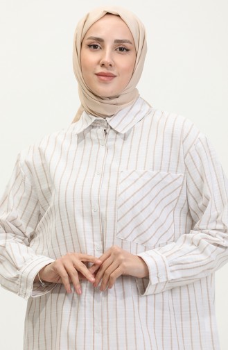 Linen Blended Striped Shirt 4818-03 Mink 4818-03
