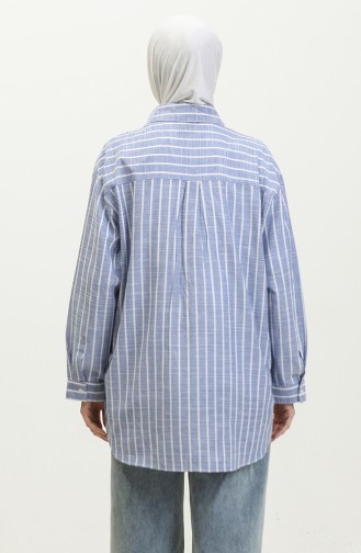 Linen Blended Striped Shirt 4819-01 İndigo 4819-01
