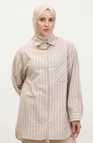 Linen Blended Striped Shirt 4819-02 Mink 4819-02
