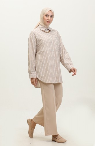 Linen Blended Striped Shirt 4819-02 Mink 4819-02