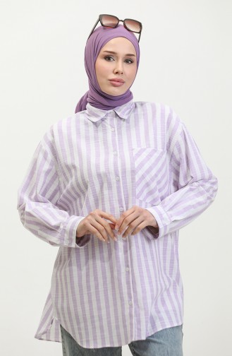 Linen Blended Striped Shirt 4817-02 Lilac 4817-02