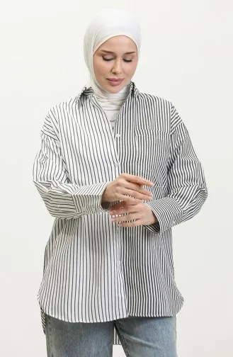 Garniertes Gestreiftes Hemd 4809-02 Schwarz 4809-02