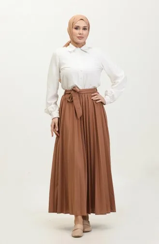 Jupe Hijab Plissée Détail Ceinture 30331-10 Marron 30331-10