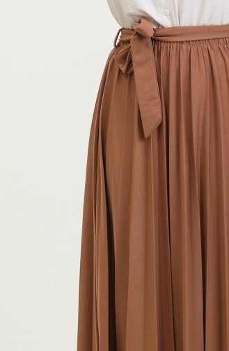 Belt Detailed Pleated Hijab Skirt 30331-10 Brown 30331-10