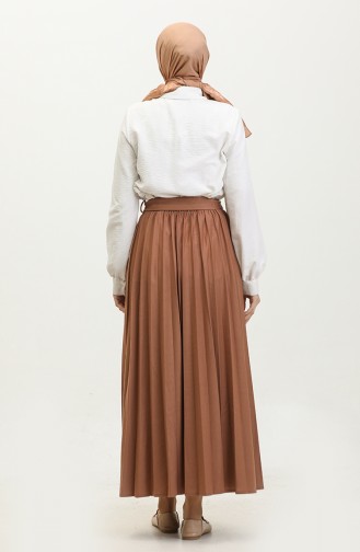 Belt Detailed Pleated Hijab Skirt 30331-10 Brown 30331-10