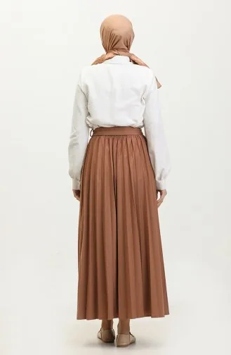 Jupe Hijab Plissée Détail Ceinture 30331-10 Marron 30331-10