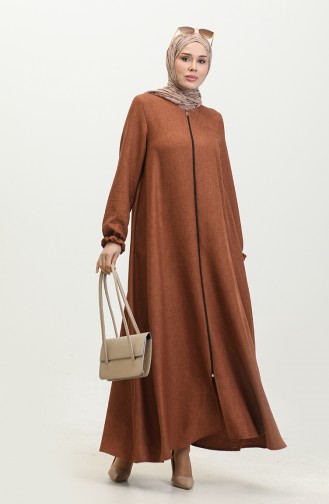 Zippered Mevlana Abaya 3086-03 Tan 3086-03