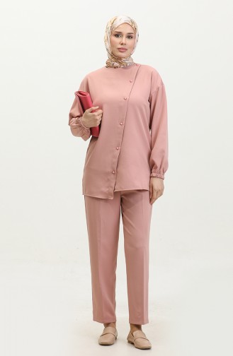 Buttoned Tunic Trousers Double Suit 50013-01 Powder 50013-01
